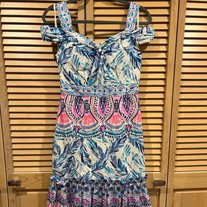 Lilly Pulitzer Iva Midi Dress in Resort White Flock Together, size 0, EEUC